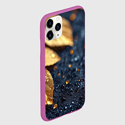 Чехол iPhone 11 Pro матовый Золотые листья на темном фоне, цвет: 3D-фиолетовый — фото 2