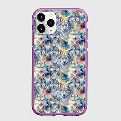 Чехол iPhone 11 Pro матовый Волки паттерн, цвет: 3D-фиолетовый