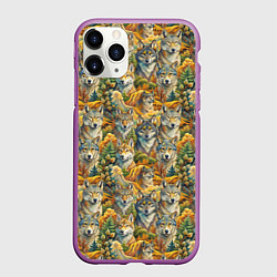 Чехол iPhone 11 Pro матовый Волчий мотив, цвет: 3D-фиолетовый