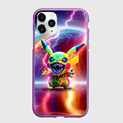 Чехол iPhone 11 Pro матовый Монстр Пикачу - неоновое свечение, цвет: 3D-фиолетовый
