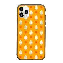 Чехол iPhone 11 Pro матовый Оранжевый паттерн с яйцами и сердечками, цвет: 3D-коричневый