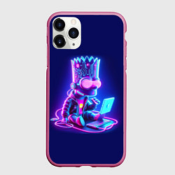Чехол iPhone 11 Pro матовый Барт Симпсон сидит в лэптопе - нейросеть, цвет: 3D-малиновый