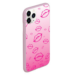 Чехол iPhone 11 Pro матовый Паттерн малиновые губы на розовом градиент - lips, цвет: 3D-розовый — фото 2