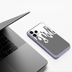 Чехол iPhone 11 Pro матовый Потеки белой краски на сером фоне, цвет: 3D-светло-сиреневый — фото 2