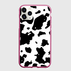 Чехол iPhone 11 Pro матовый Черно белый коровий узор, цвет: 3D-малиновый