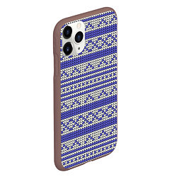Чехол iPhone 11 Pro матовый Вязанный бело-синий орнамент, цвет: 3D-коричневый — фото 2