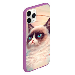 Чехол iPhone 11 Pro матовый Мемный кот Grumpy Cat с нимбом, цвет: 3D-фиолетовый — фото 2