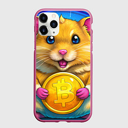 Чехол iPhone 11 Pro матовый Хомячок и коины, цвет: 3D-малиновый