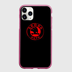 Чехол iPhone 11 Pro матовый Skoda red logo, цвет: 3D-малиновый