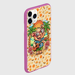 Чехол iPhone 11 Pro матовый Свинка с гитарой жаркое лето, цвет: 3D-фиолетовый — фото 2