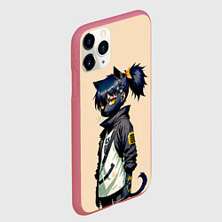 Чехол iPhone 11 Pro матовый Прикольная чёрная кошечка - нейросеть, цвет: 3D-малиновый — фото 2