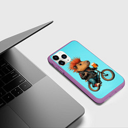 Чехол iPhone 11 Pro матовый Капибара байкер с ирокезом и пивом, цвет: 3D-фиолетовый — фото 2