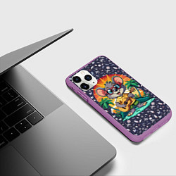 Чехол iPhone 11 Pro матовый Грызун играет на гитаре жарким летом, цвет: 3D-фиолетовый — фото 2