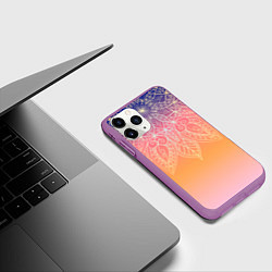 Чехол iPhone 11 Pro матовый Сине-оранжевый градиент с узором мандала, цвет: 3D-фиолетовый — фото 2