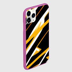 Чехол iPhone 11 Pro матовый Жёлто-белые полосы и чёрный фон, цвет: 3D-фиолетовый — фото 2