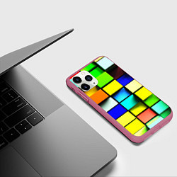 Чехол iPhone 11 Pro матовый Оптические кубы, цвет: 3D-малиновый — фото 2