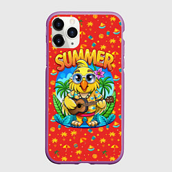 Чехол iPhone 11 Pro матовый Попугай играет на гитаре на острове, цвет: 3D-фиолетовый
