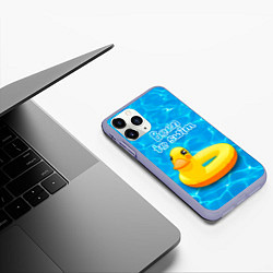 Чехол iPhone 11 Pro матовый Рожденный плавать - надувная утка, цвет: 3D-светло-сиреневый — фото 2
