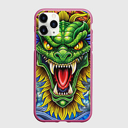 Чехол iPhone 11 Pro матовый Крупная агрессивная змея, цвет: 3D-малиновый