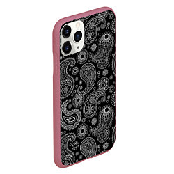 Чехол iPhone 11 Pro матовый Пейсли на черном, цвет: 3D-малиновый — фото 2