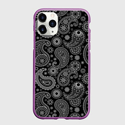 Чехол iPhone 11 Pro матовый Пейсли на черном, цвет: 3D-фиолетовый