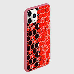 Чехол iPhone 11 Pro матовый Техно-киберпанк шестиугольники красный и чёрный, цвет: 3D-малиновый — фото 2