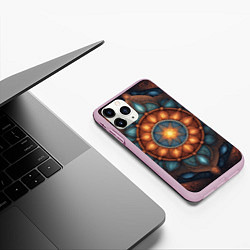Чехол iPhone 11 Pro матовый Симметричный орнамент - мандала узор со светящейся, цвет: 3D-розовый — фото 2
