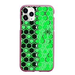 Чехол iPhone 11 Pro матовый Техно-киберпанк шестиугольники зелёный и чёрный с