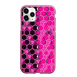 Чехол iPhone 11 Pro матовый Техно-киберпанк шестиугольники розовый и чёрный с, цвет: 3D-малиновый