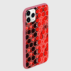 Чехол iPhone 11 Pro матовый Техно-киберпанк шестиугольники красный и чёрный с, цвет: 3D-малиновый — фото 2