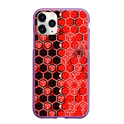 Чехол iPhone 11 Pro матовый Техно-киберпанк шестиугольники красный и чёрный с