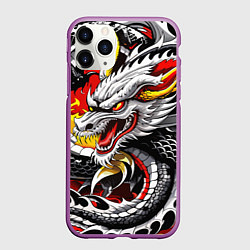 Чехол iPhone 11 Pro матовый Огнедышащий дракон в японском стиле, цвет: 3D-фиолетовый