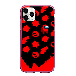 Чехол iPhone 11 Pro матовый Among us x brawl stars steel, цвет: 3D-малиновый