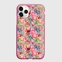 Чехол iPhone 11 Pro матовый Синицы и маки на розовом