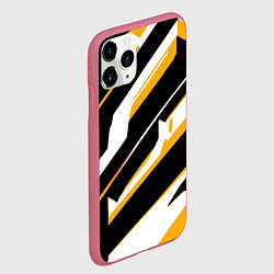 Чехол iPhone 11 Pro матовый Жёлто-белые широкие линии на чёрном фоне, цвет: 3D-малиновый — фото 2