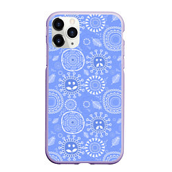 Чехол iPhone 11 Pro матовый Синие цветочные рожицы