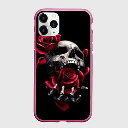 Чехол iPhone 11 Pro матовый Череп и роза, цвет: 3D-малиновый