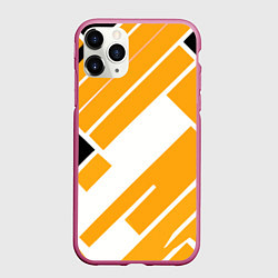 Чехол iPhone 11 Pro матовый Жёлтые широкие линии на белом фоне, цвет: 3D-малиновый