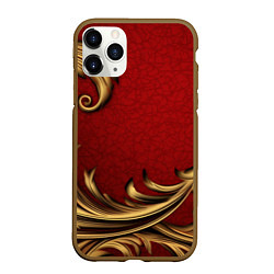 Чехол iPhone 11 Pro матовый Классический золотой узор на красном бархате