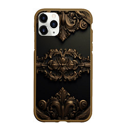 Чехол iPhone 11 Pro матовый Объемные темные золотые узоры