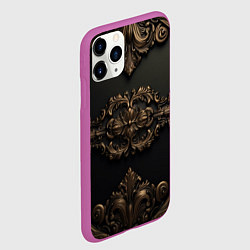 Чехол iPhone 11 Pro матовый Объемные темные золотые узоры, цвет: 3D-фиолетовый — фото 2