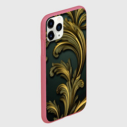 Чехол iPhone 11 Pro матовый Золотые старые темные узоры, цвет: 3D-малиновый — фото 2