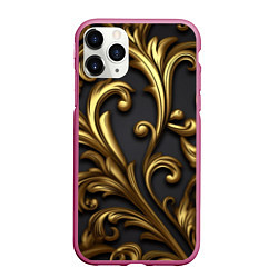 Чехол iPhone 11 Pro матовый Яркие золотые объемные узоры, цвет: 3D-малиновый