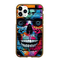 Чехол iPhone 11 Pro матовый Crazy color skull - graffiti, цвет: 3D-коричневый