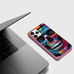 Чехол iPhone 11 Pro матовый Crazy color skull - graffiti, цвет: 3D-малиновый — фото 2