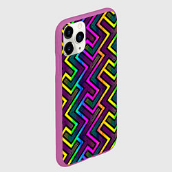 Чехол iPhone 11 Pro матовый Радужный неоновый лабиринт узор, цвет: 3D-фиолетовый — фото 2