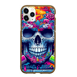 Чехол iPhone 11 Pro матовый Ai art skull - graffiti, цвет: 3D-коричневый