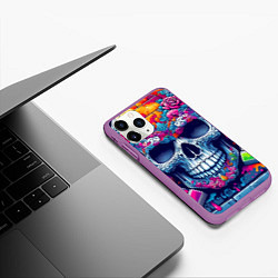 Чехол iPhone 11 Pro матовый Ai art skull - graffiti, цвет: 3D-фиолетовый — фото 2