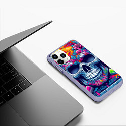 Чехол iPhone 11 Pro матовый Ai art skull - graffiti, цвет: 3D-светло-сиреневый — фото 2