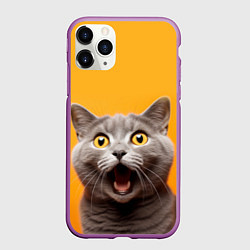 Чехол iPhone 11 Pro матовый Удивленный кот, цвет: 3D-фиолетовый